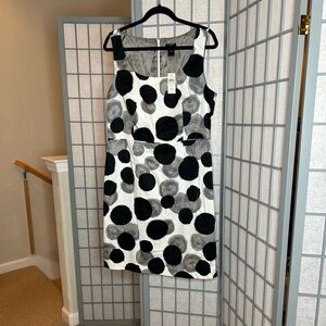 NWT Ann Taylor Black and Gray Polka Dot Midi Dress